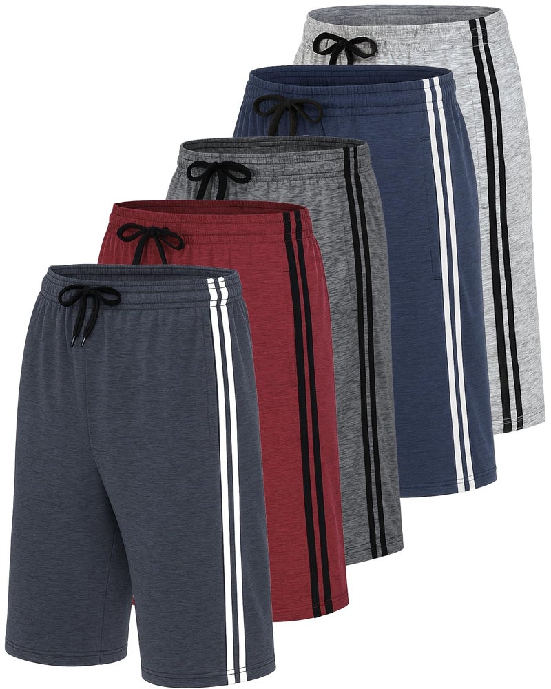 REALESSENTIALS Real Essentials Menâ€™s 5 Pack: 9" Dry-Fit Shorts â€“ Athletic Gym, Workout, Basketball, Running, Casual Lounge Active Pockets, Set 3, XL - Image 1